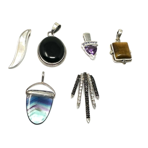 301 - 6 silver gemstone set pendants