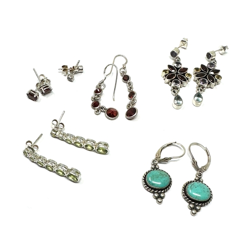 304 - 6 pairs of silver gemstone set earrings