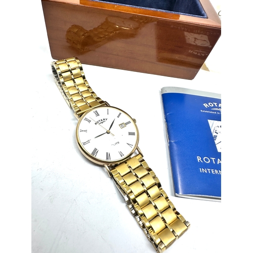 459 - Boxed 9ct gold rotary elite gents quartz wristwatch untested possibly needs new battery