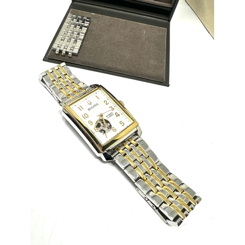 461 - Boxed gents Bulova automatic wristwatch as new condition with boxes and booklet with receipt