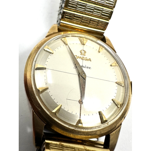 473 - Omega Geneve 9ct Gold pie pan Men's Vintage presentation Wrist Watch Manual Winding 1960s 267 cal th... 