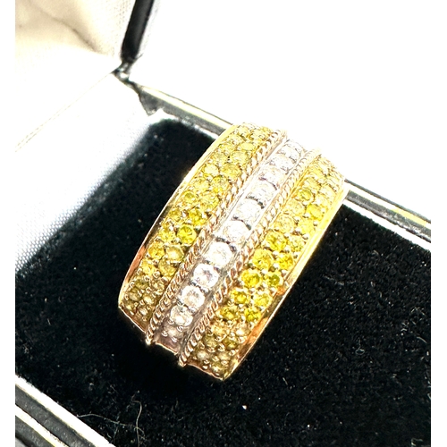 182 - 9ct gold white & yellow diamond ring weight 3.2g