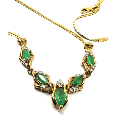 185 - 9ct gold diamond & emerald necklace weight 6.2g