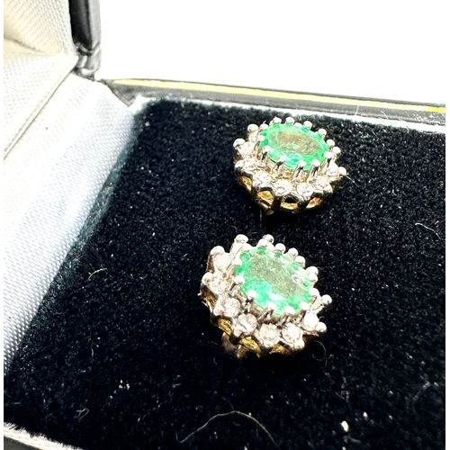 188 - 9ct gold emerald & diamond earrings weight 1.4g