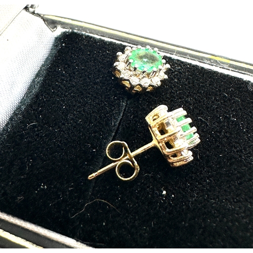 188 - 9ct gold emerald & diamond earrings weight 1.4g