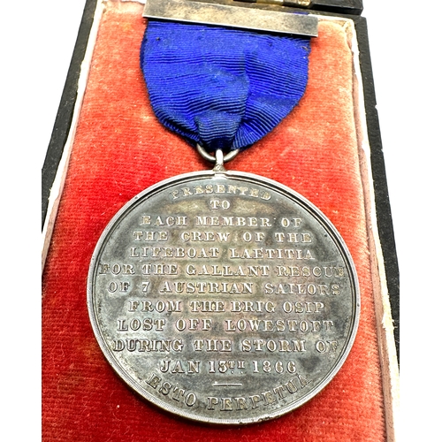 445 - Rare 1866 gallantry lifeboat medal named to charles allerton to the members of the lifeboat laetitia... 