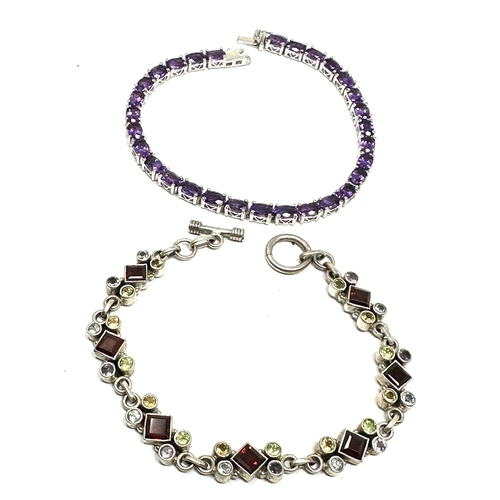 306 - 2 silver gemstone set bracelets weight 46g