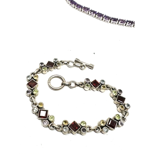 306 - 2 silver gemstone set bracelets weight 46g