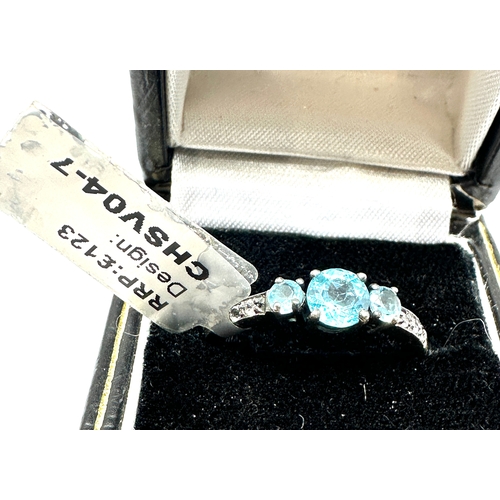 311 - silver gemstone set blue apatite & white topaz ring