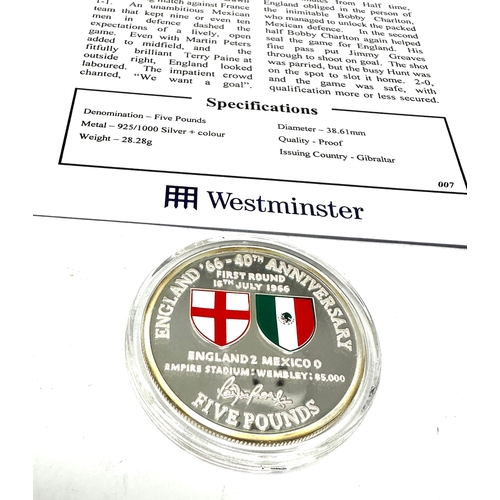 394 - The england coin collection silver proof england v mexico five pound with c.o.a