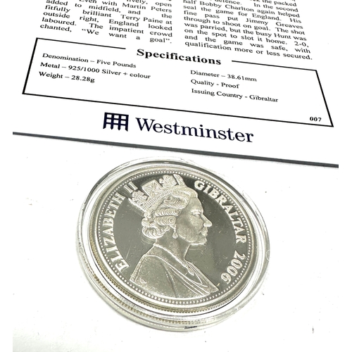 394 - The england coin collection silver proof england v mexico five pound with c.o.a