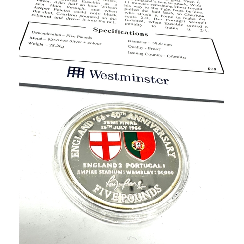 395 - The england coin collection silver proof england v Portugal five pound with c.o.a