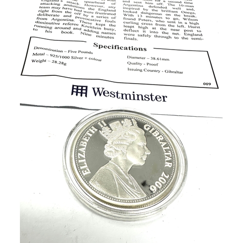 398 - The england coin collection silver proof england v argentina five pound with c.o.a