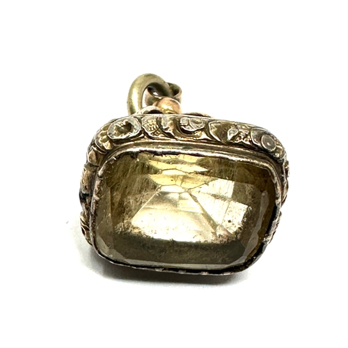 85 - Antique yellow metal citrine  seal fob weight 6g measures approx 23mm drop