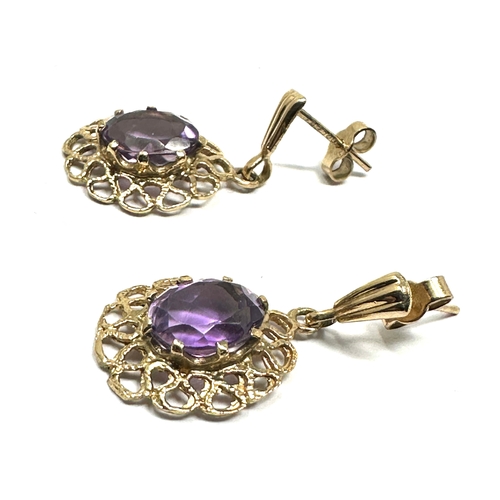 72 - 9ct gold amethyst earrings weight 3.1g