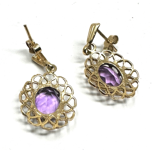 72 - 9ct gold amethyst earrings weight 3.1g