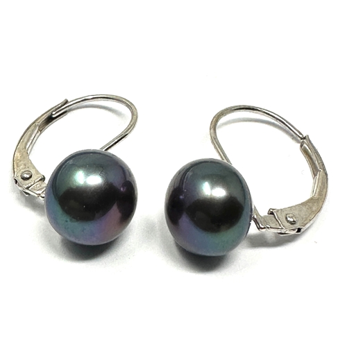 75 - 14ct white gold pearl earrings weight 1.8g