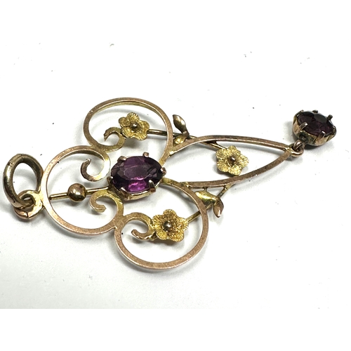 69 - Antique 9ct gold & amethyst pendant measures approx 4.2cm drop weight