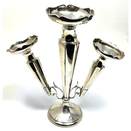 19 - Antique Sterling Silver three Trumpet Epergne, Chester hallmarks measures approx height 20cm weight ... 