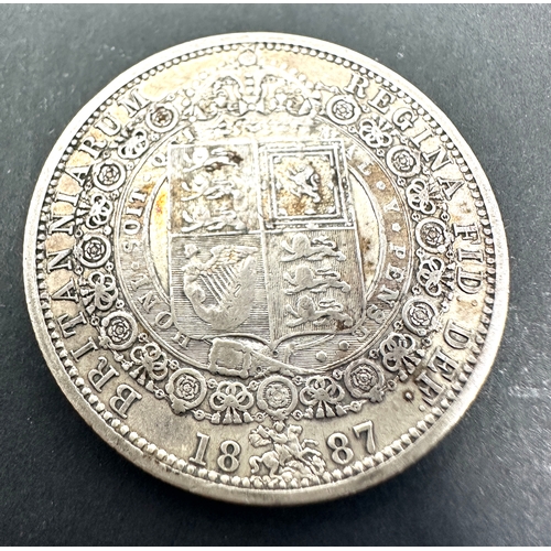 463 - 1887 Victorian Silver Half Crown good grade