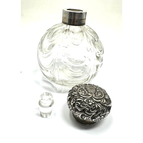 22 - Antique silver top perfume bottle measures approx height 12cm