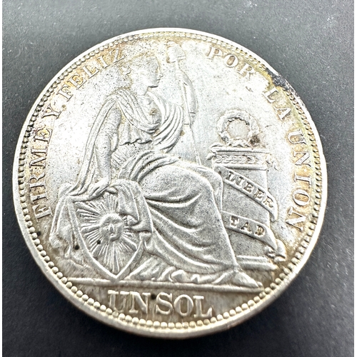 473 - Peru 1915 Un Sol Silver Coin high grade