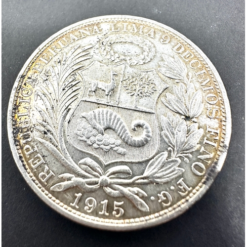 473 - Peru 1915 Un Sol Silver Coin high grade