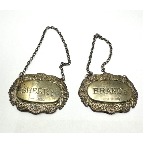 23 - 2 vintage silver wine labels sherry & brandy