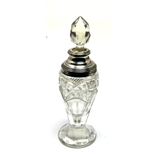 26 - antique silver & cut glass perfume bottle measures approx height 15cm