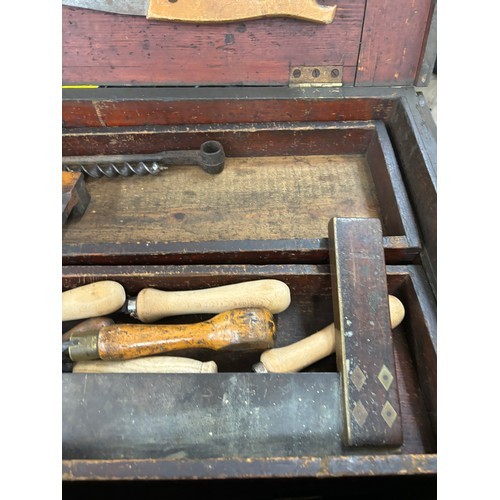 331 - Vintage wood tool trunk, measures approximately 15 inches tall 30 inches wide 18 inches depth