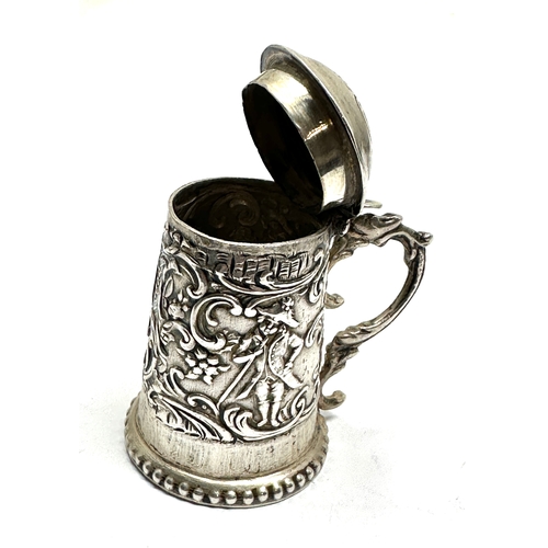 31 - Antique dutch silver miniature lidded tankard measures approx 4.5cm