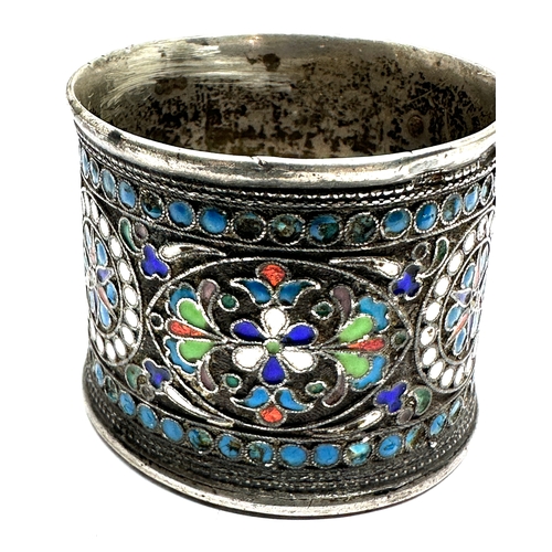 32 - Russian Sterling Silver & Cloisonne Enamel Napkin Ring measures height 3.8cm by 4.5cm dia