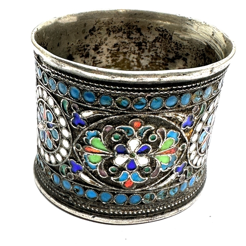 32 - Russian Sterling Silver & Cloisonne Enamel Napkin Ring measures height 3.8cm by 4.5cm dia