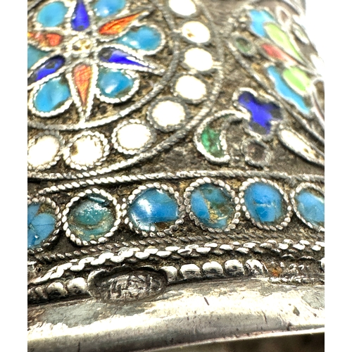 32 - Russian Sterling Silver & Cloisonne Enamel Napkin Ring measures height 3.8cm by 4.5cm dia