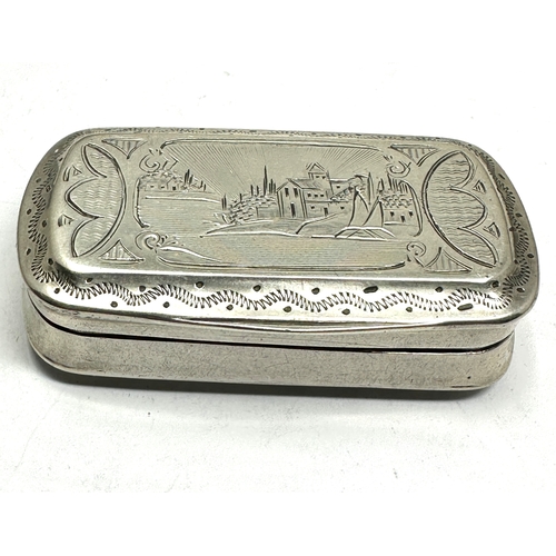 33 - Antique dutch silver snuff / pill box  measures approx 5.3cm by 2.8cm