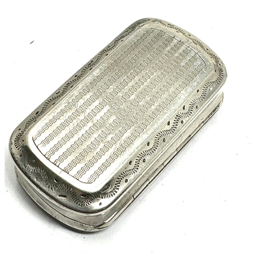 33 - Antique dutch silver snuff / pill box  measures approx 5.3cm by 2.8cm