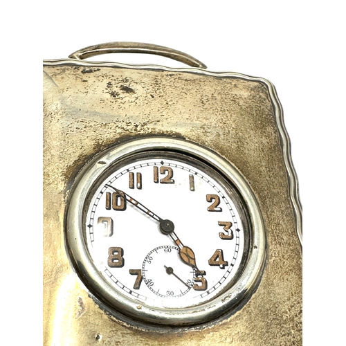 39 - Antique silver carriage clock measures approx 14cm from top of handle to feet by 7.5cm weight 312g n... 