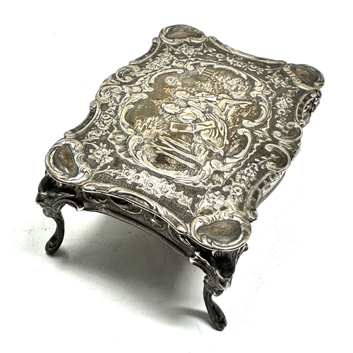 42 - Antique silver miniature table scenic detail london silver import hallmarks measures approx 7cm by 4... 