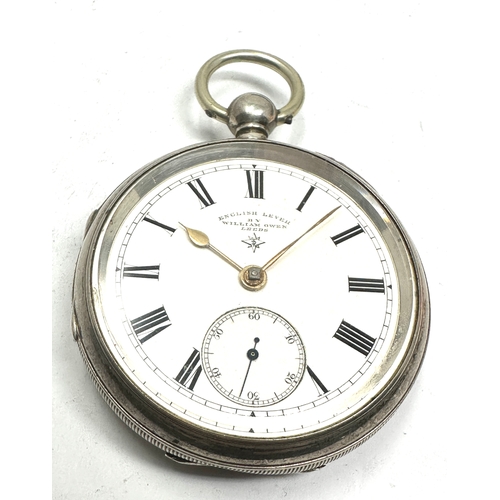 406 - Silver open face pocket watch english lever by william owen leeds  the watch is ticking