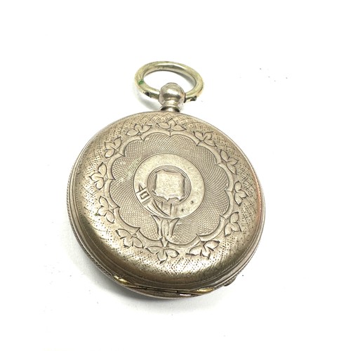 410 - Silver open face fob pocket watch the watch is ticking