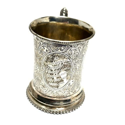 5 - Victorian christmas 1861 silver tankard measures approx 9cm base measures 7.5cm asaheffield silver h... 