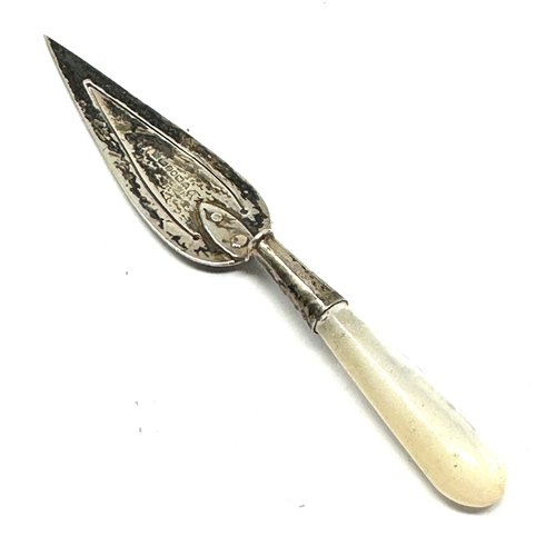 15 - Vintage silver hallmarked & mother of pearl handle book page marker