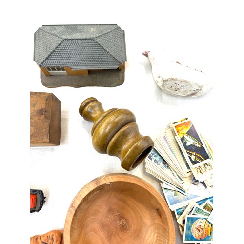 111 - Selection of collectables includes Framed pot lid, wooden items etc