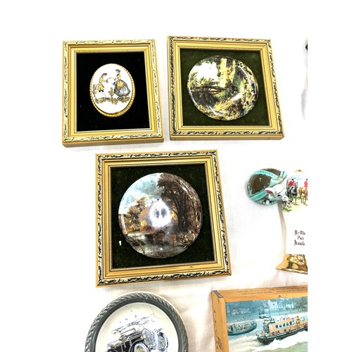 111 - Selection of collectables includes Framed pot lid, wooden items etc