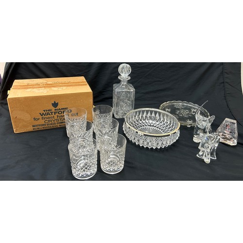 48 - Selection of assorted glassware to include set of 6 Watford glasses, a decanter, a bowl and glass an... 