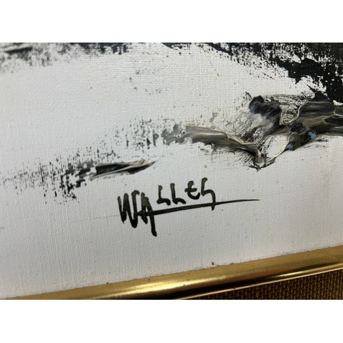 2 - Framed painting on canvas signed ' Walleg' measures approximately 22 inches tall x 38 wide