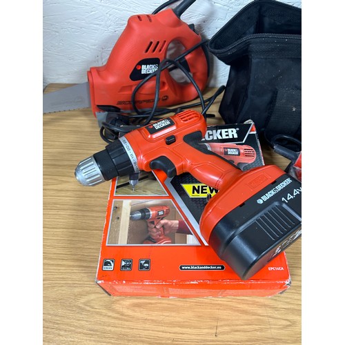 238 - Black and decker rip saw, sander and 14 inch drill, working order