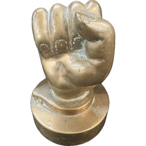 103 - Pair solid brass solidarity fists, possible trench art approximate height 5 inches, combined weight ... 