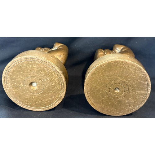 103 - Pair solid brass solidarity fists, possible trench art approximate height 5 inches, combined weight ... 