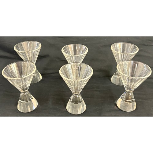 590 - Set 6 crystal hour glass liqueur glasses, approximate overall height 4.5 inches